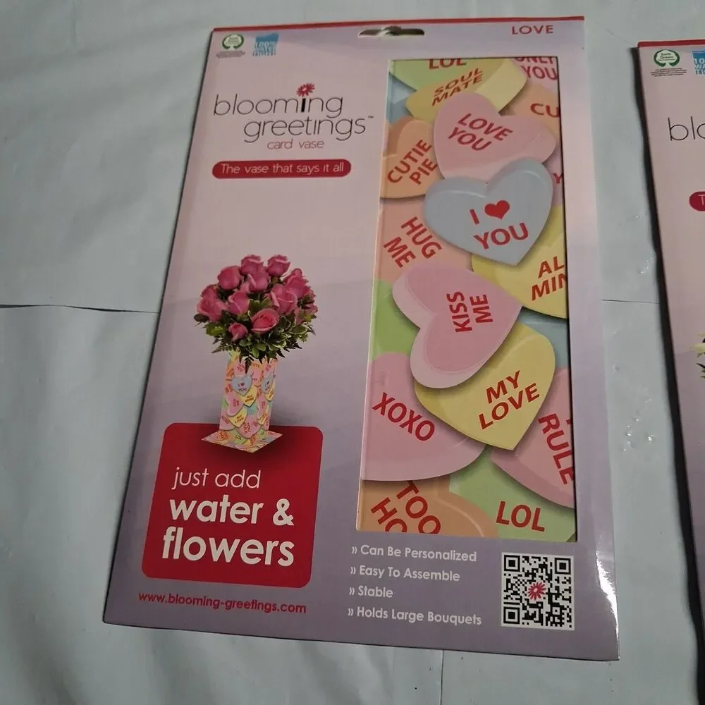 2 Blooming Greeting Card Vase (can Be Personalized) Candy Hearts &happy Valentin